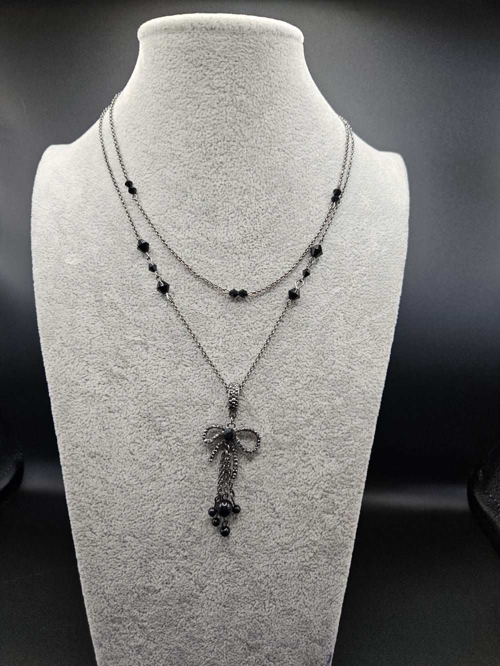 Delicate Black Bow Pendant Layered Necklace - Women Jewelry